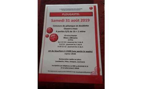 resultat du Concours samedi 31 août en doublette