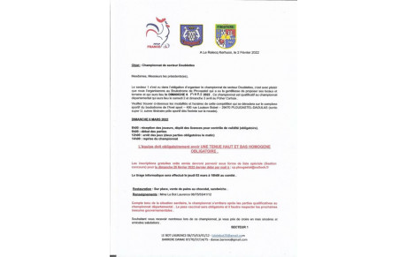 Circulaire championnat qualificatif doublette secteur 1 dimanche 6 mars